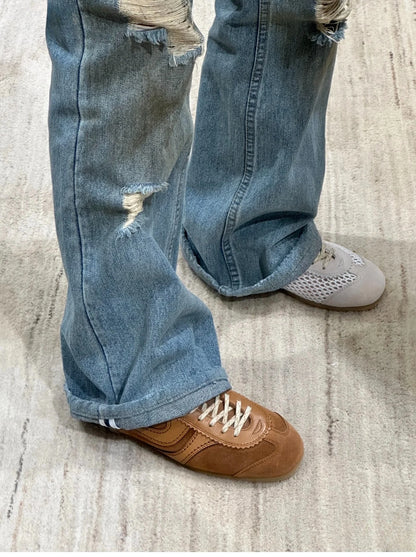 Real Leather German Training Shoes for Women — 2025 Retro Fashion Four Seasons Running & Casual Forrest Gump Style Sneakers