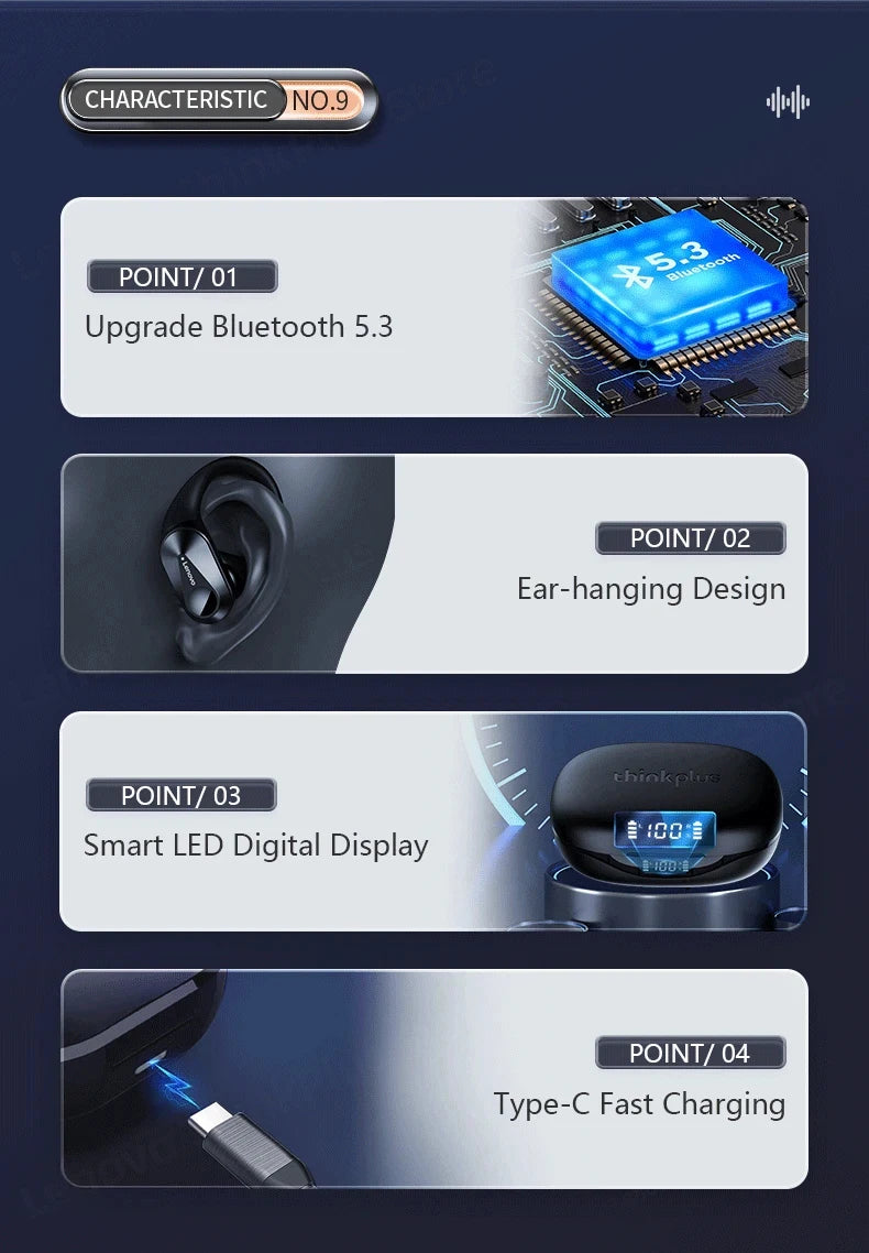 Lenovo LP75 TWS Sports Earphones — Bluetooth 5.3 Wireless, Waterproof HiFi Stereo, Noise-Reducing Earbuds with Mic