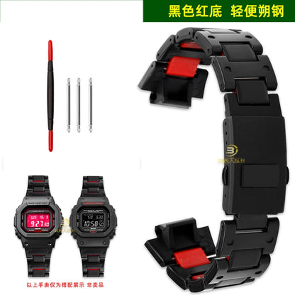 Black Red Lightweight Composite Plastic Steel Watch Band for Casio GW-B5600, DW5600MS, DW6900, GA2100 – Durable Replacement Strap Bracelet