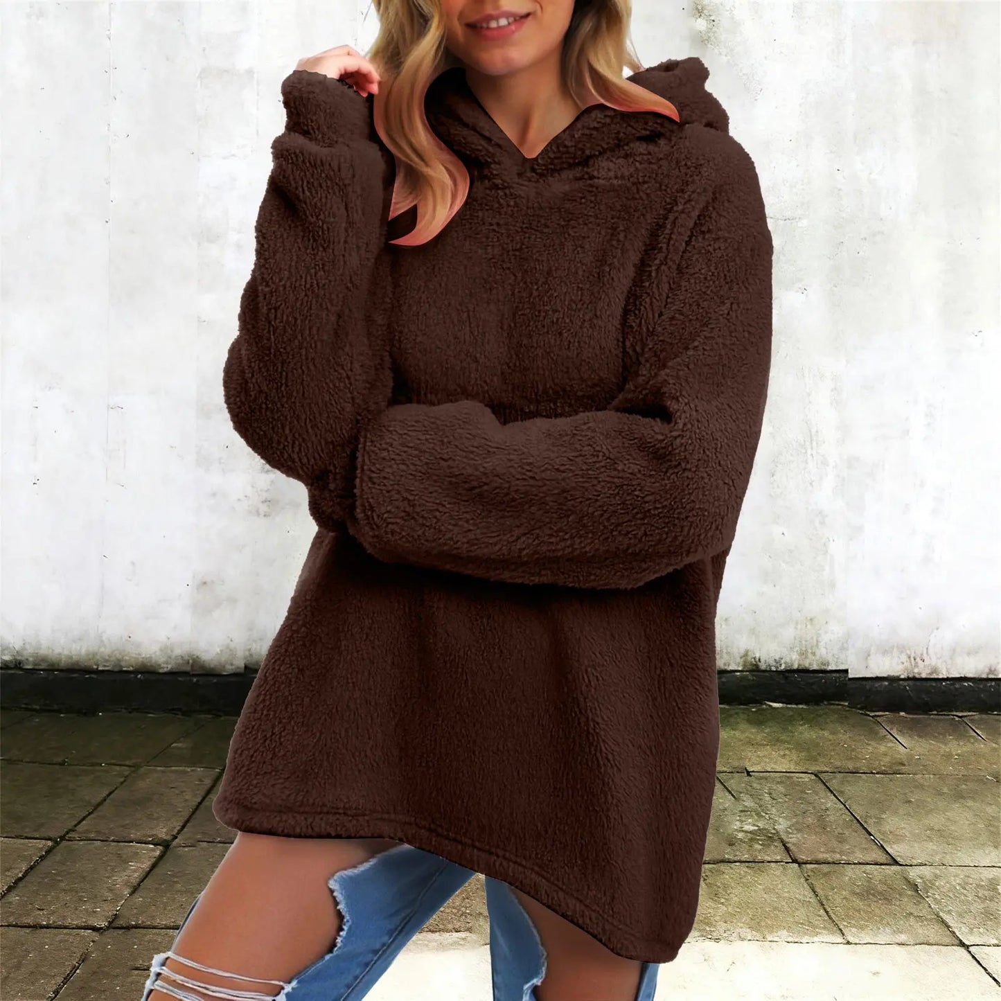 Women's Winter Fleece Hoodie - Warm Soft Fluffy Harajuku Streetwear Pullover