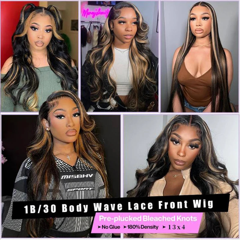 1B30 Highlight Blonde Body Wave Wig – 13x4 HD Lace Frontal, Pre-Plucked Brazilian Human Hair, 200% Density