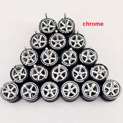 1:64 Alloy Car Wheels & Rubber Tires Set - Replacement Axles for Hot Wheels, Matchbox & Model Cars