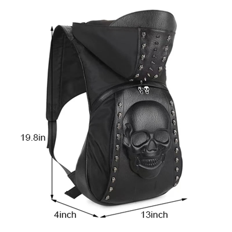 3D Skull Leather Backpack – Rivet Hooded Crossbody Bag with Unique Style