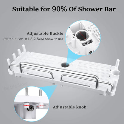 Extendable Shower Shelf — No-Drill Bathroom Storage Holder with Shampoo Tray, Wall-Mounted Accessories