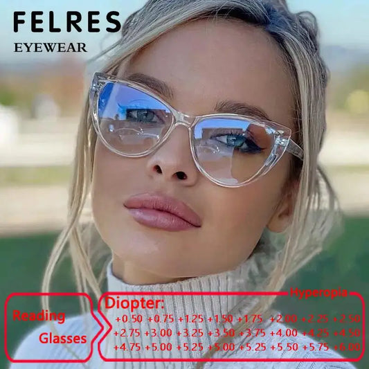 Transparent Cat Eye Reading Glasses - Ultralight TR90 Computer Eyewear with Spring Hinge for Women