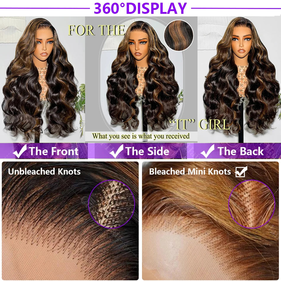 1B30 Highlight Blonde Body Wave Wig – 13x4 HD Lace Frontal, Pre-Plucked Brazilian Human Hair, 200% Density