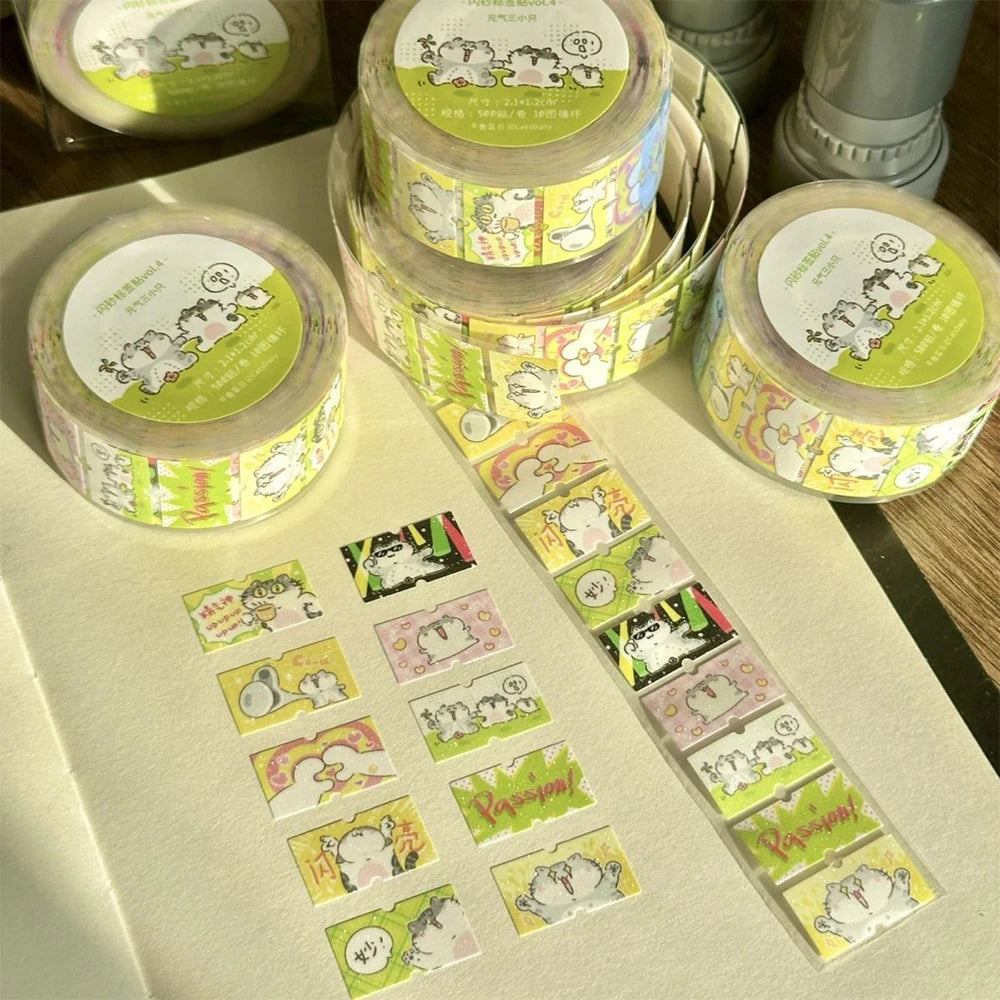 200Pcs Cat Sticker Roll - Cute Waterproof Animal Meme Decals for Kids Scrapbooking Phone Cases & DIY Decoration