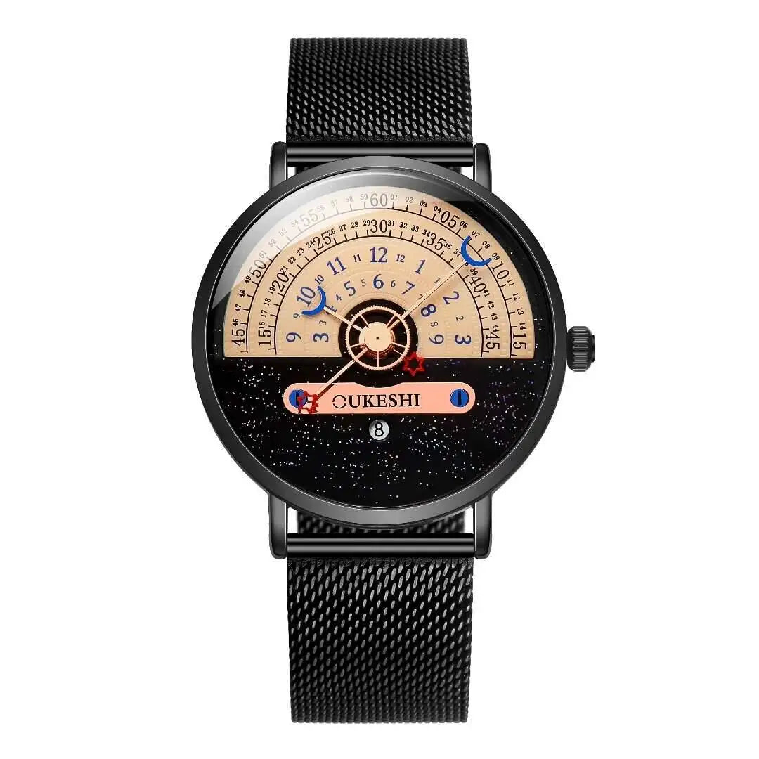 Men’s Fashion Mesh Band Quartz Watch — Business Wristwatch with Calendar Reloj Hombre