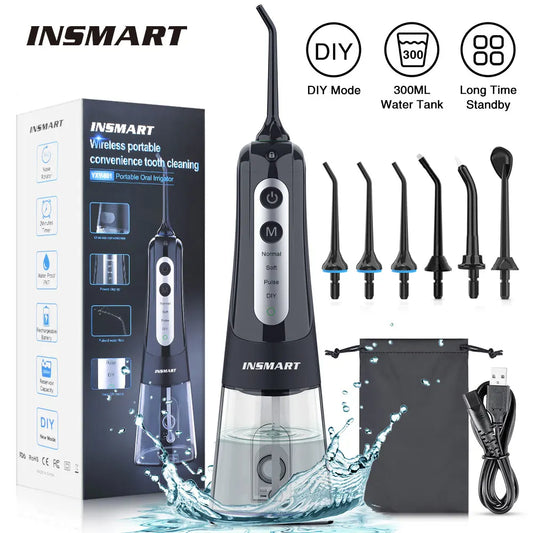 INSMART Portable Oral Irrigator – 300ml Waterproof Dental Water Flosser for Teeth Cleaning & Whitening