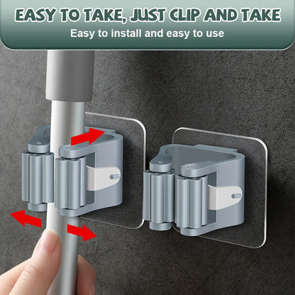 Wall-Mounted Mop Organizer Holder: Waterproof Storage Rack with Broom Hanger Hooks - Set of 4 Household Tools