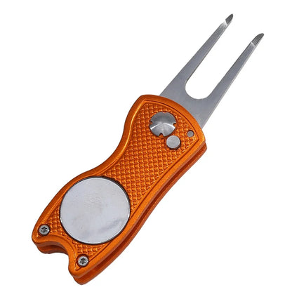 Foldable Golf Divot Repair Tool – Ball Marker & Groove Cleaner Putting Green Fork Accessory