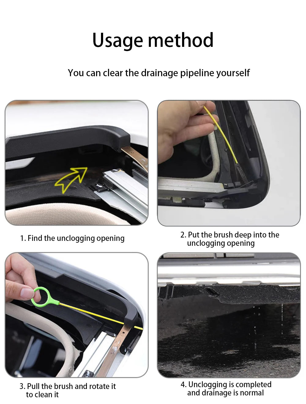 2.3m Car Sewer Unclogger Brush - Long Hose Sunroof Drain Hole Cleaner | Auto Pipe Tool Accessory