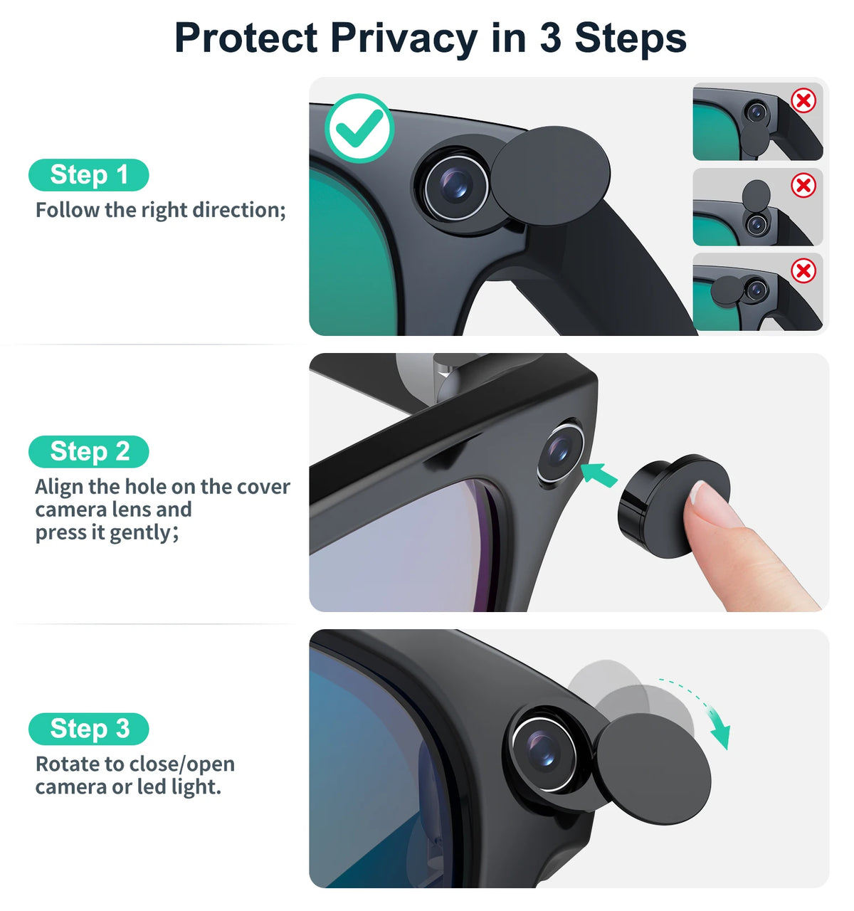 FONKEN Rotating Camera Privacy Cover for Meta Smart Glasses - Physical Lens Cap and Dust Protector for Enhanced Privacy and Security (2–6 Pieces)