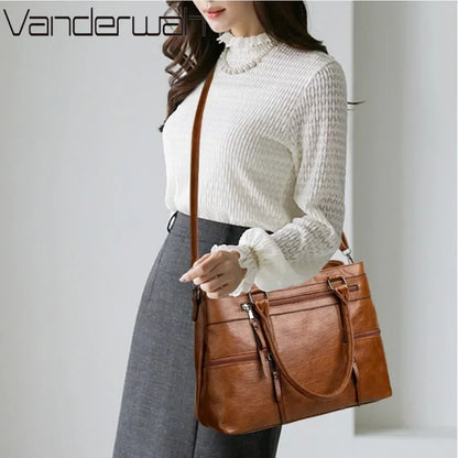Women’s Leather Handbag - Elegant Top-Handle Shoulder & Crossbody Tote Bag