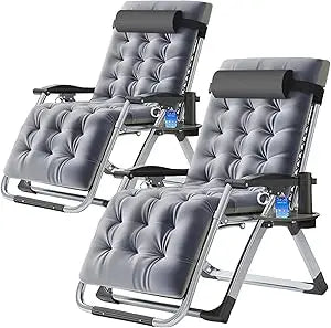 Set of 2 Zero Gravity Outdoor Lounge Chairs – Reclining Patio Sun Loungers with Cushion, Headrest & Cup Holder