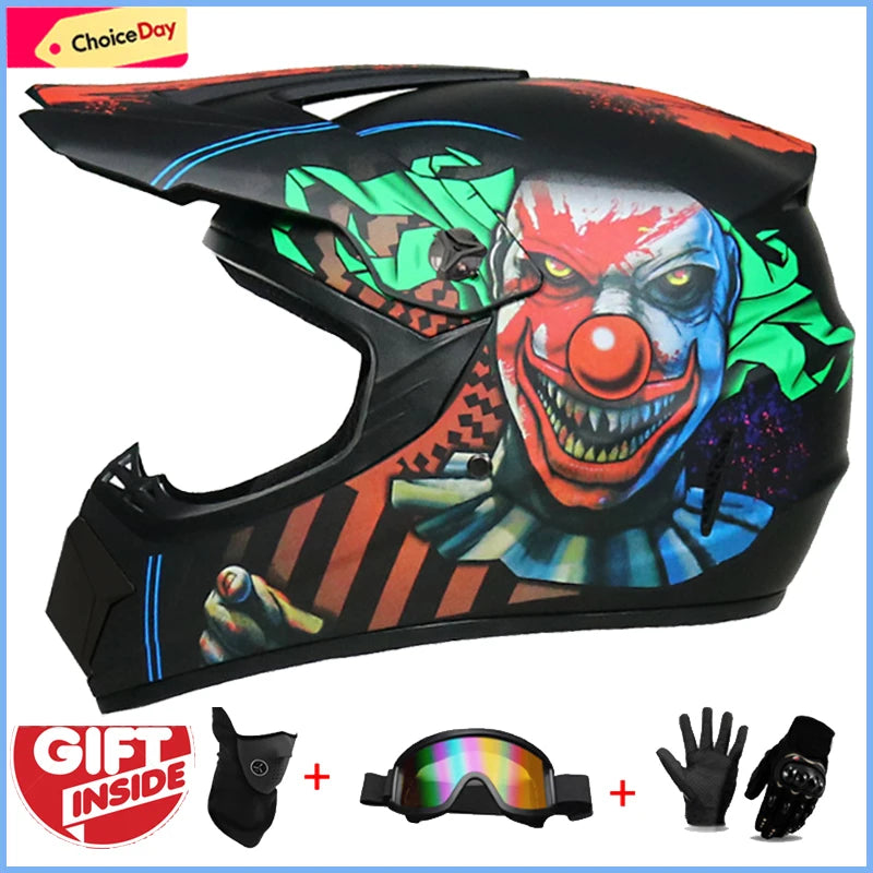Youth & Kids Motorcycle Full Helmet - Children’s Motocross Casco Moto, Off-Road Protective Helmet with Goggles & Gloves