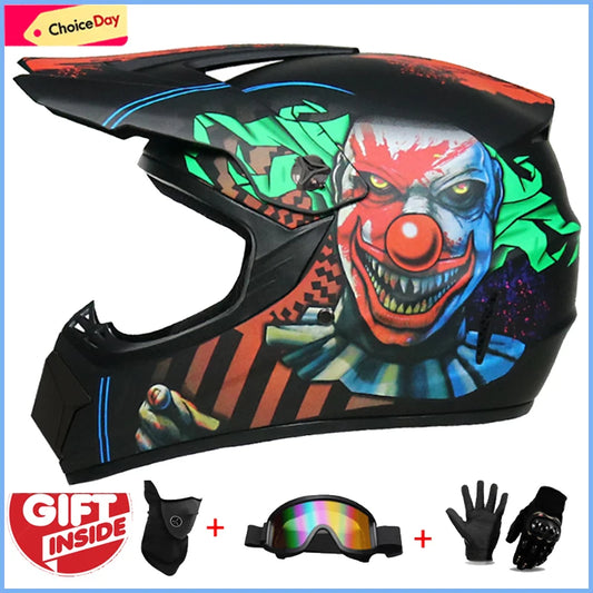 Youth & Kids Motorcycle Full Helmet - Children’s Motocross Casco Moto, Off-Road Protective Helmet with Goggles & Gloves