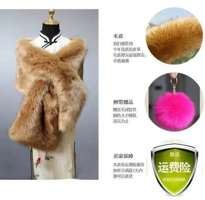32-Color Luxury Faux Fox Fur Shawl – Women’s Plush Winter Scarf, Wrap & Cape for Wedding & Coat