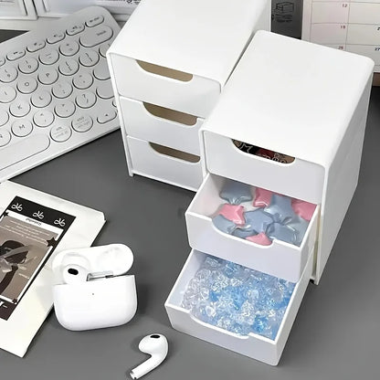 3-Tier Desk Organizer with Drawers – Portable Storage Box for Office Supplies, Jewelry & Cosmetics with Divider Compartments