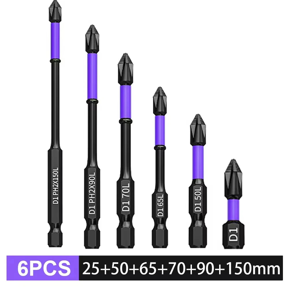 Magnetic Anti-Slip Impact Screwdriver Bit Set – Phillips Cross Long Hex Shank Bits for Power Drilling and Heavy Duty Use