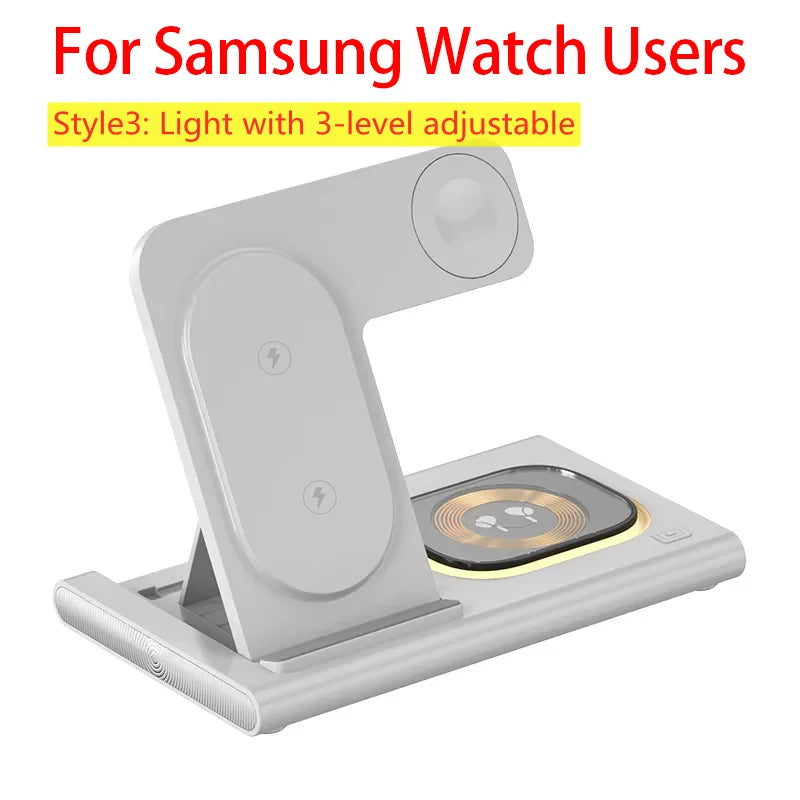 200W 3-in-1 Wireless Charging Stand – Foldable Fast Charging Dock for iPhone 16-8, Apple Watch & AirPods