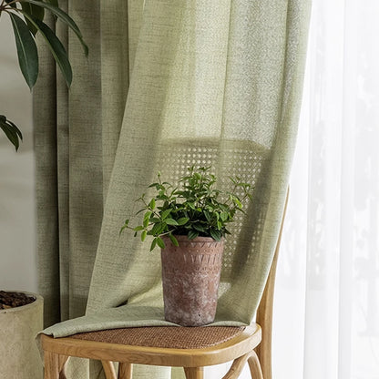 Modern Solid Color Pleated Window Curtain – Texture Floor-Length Yarn Cotton Translucent Curtain for Home