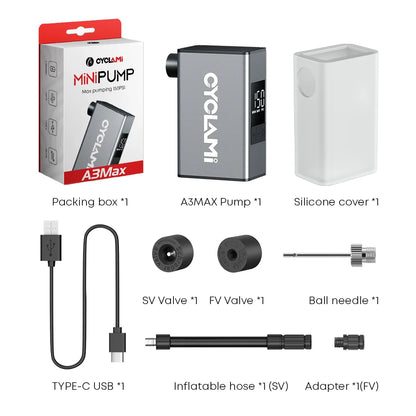 CYCLAMI 150 PSI Portable Electric Bike Air Pump | Real-Time Data Display | Rechargeable Auto Tire Inflator for Bicycle & Car