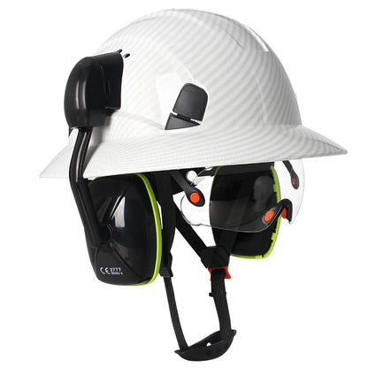 CE Full Brim Safety Helmet - HDPE Construction Hard Hat with Built-In Goggles & Earmuffs
