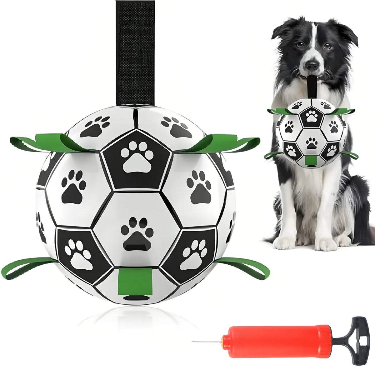 Damaly Interactive Dog Soccer Ball - Durable Water-Resistant Play Ball with Grip Ring for Chasing and Fetch, No Battery Required