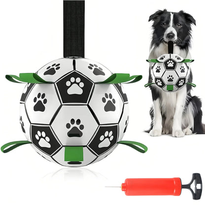 Damaly Interactive Dog Soccer Ball - Durable Water-Resistant Play Ball with Grip Ring for Chasing and Fetch, No Battery Required