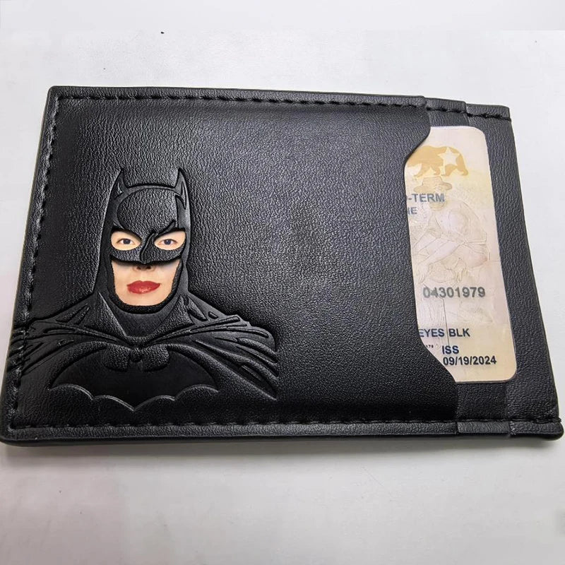 Leather Bat Wallet — Personalized Superhero Mask Card Holder, Bat ID Heroic Wallet Gift