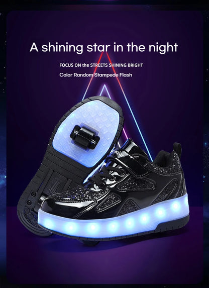 Kids' Inline Roller Skates – Removable 2-Wheel Skate Sneakers for Girls, Powerslide Wheeled Shoes