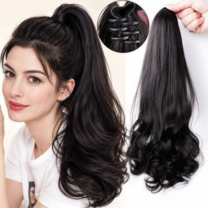 50cm Synthetic Straight Claw Clip-On Ponytail Extension – Heat Resistant Hairpiece for Women, Daily Wear & Party Styling
