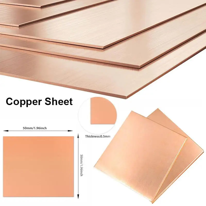 Copper Sheet Metal Plate - 0.25–8mm Thick Cu Copper Sheet, 100×100mm or 150×150mm Metal Plate