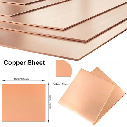 Copper Sheet Metal Plate - 0.25–8mm Thick Cu Copper Sheet, 100×100mm or 150×150mm Metal Plate