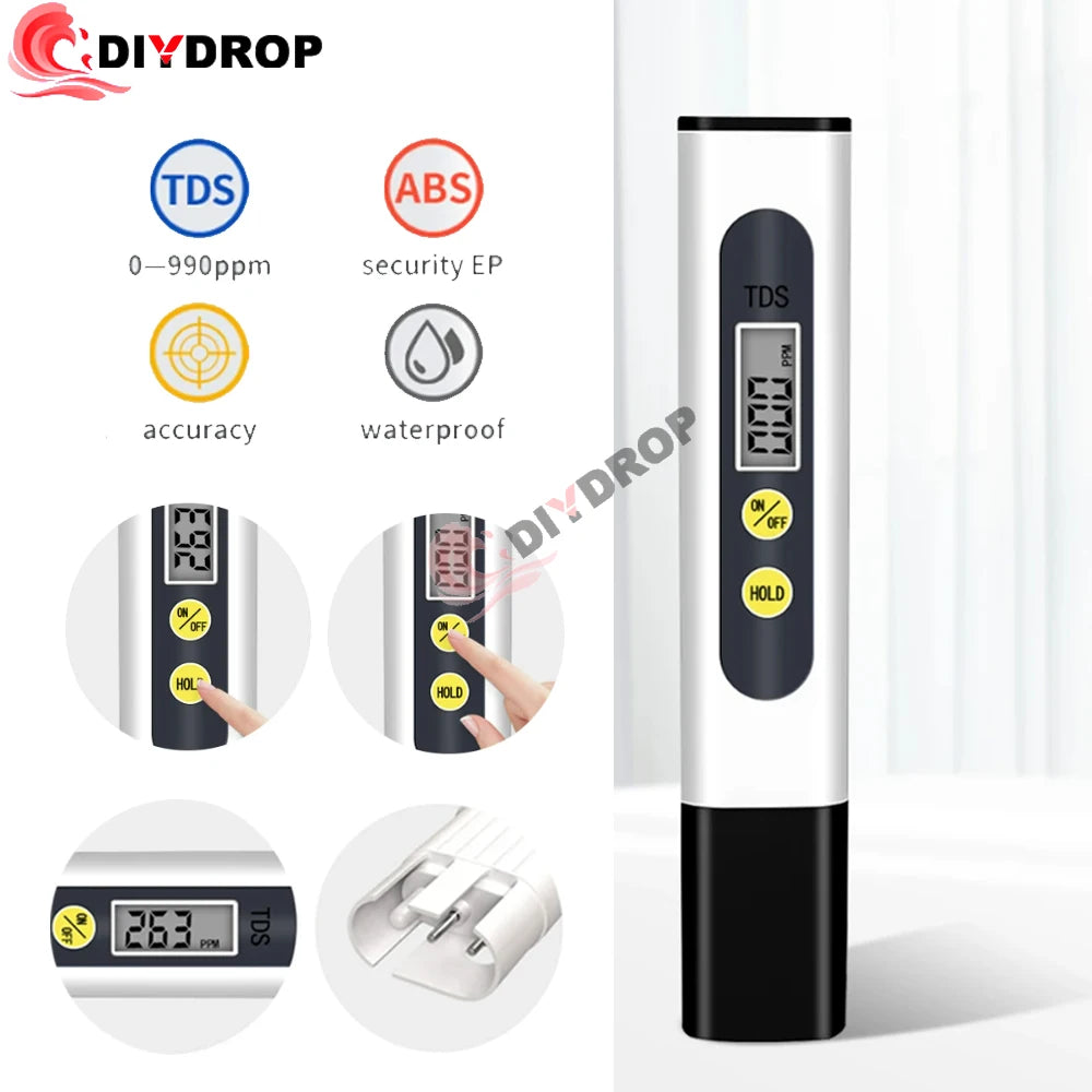 TDS Meter Digital Water Tester - 0-9990ppm Drinking Water Quality Analyzer for Aquariums, Hydroponics & Pools