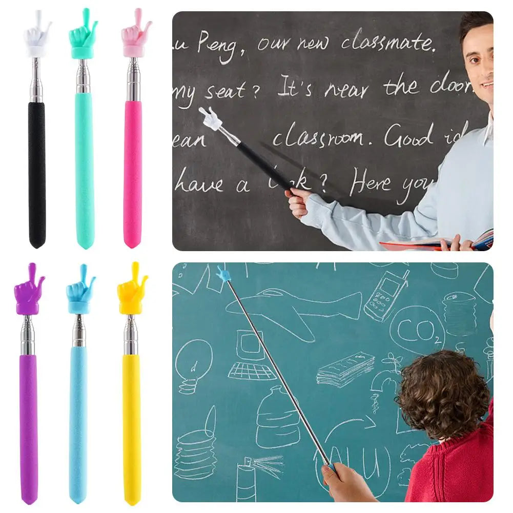 Retractable Teacher Pointer — Stainless Steel Telescopic Finger Design Stick for Classroom Teaching Supplies
