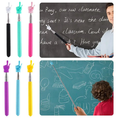 Retractable Teacher Pointer — Stainless Steel Telescopic Finger Design Stick for Classroom Teaching Supplies