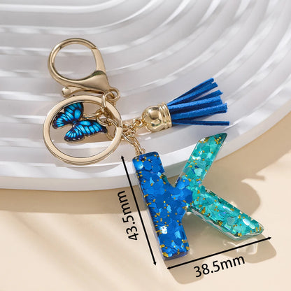Royal Blue Butterfly Initial Keychain - Alloy Alphabet Letter & Tassel Backpack Charm