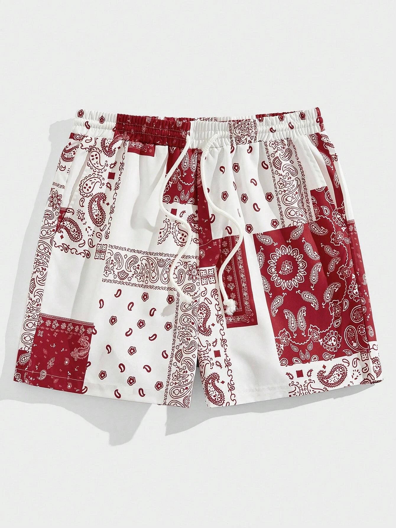 Trendy Bandana Graphic Beach Shorts - Men’s Summer 3D Printed Swim Trunks