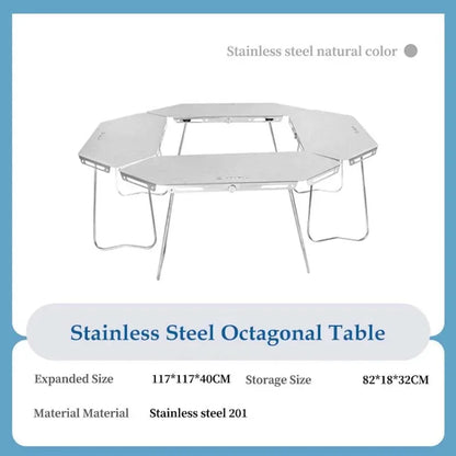 Homful Outdoor Multifunctional Stainless Steel Round Table – Foldable BBQ & Campfire Table for Camping