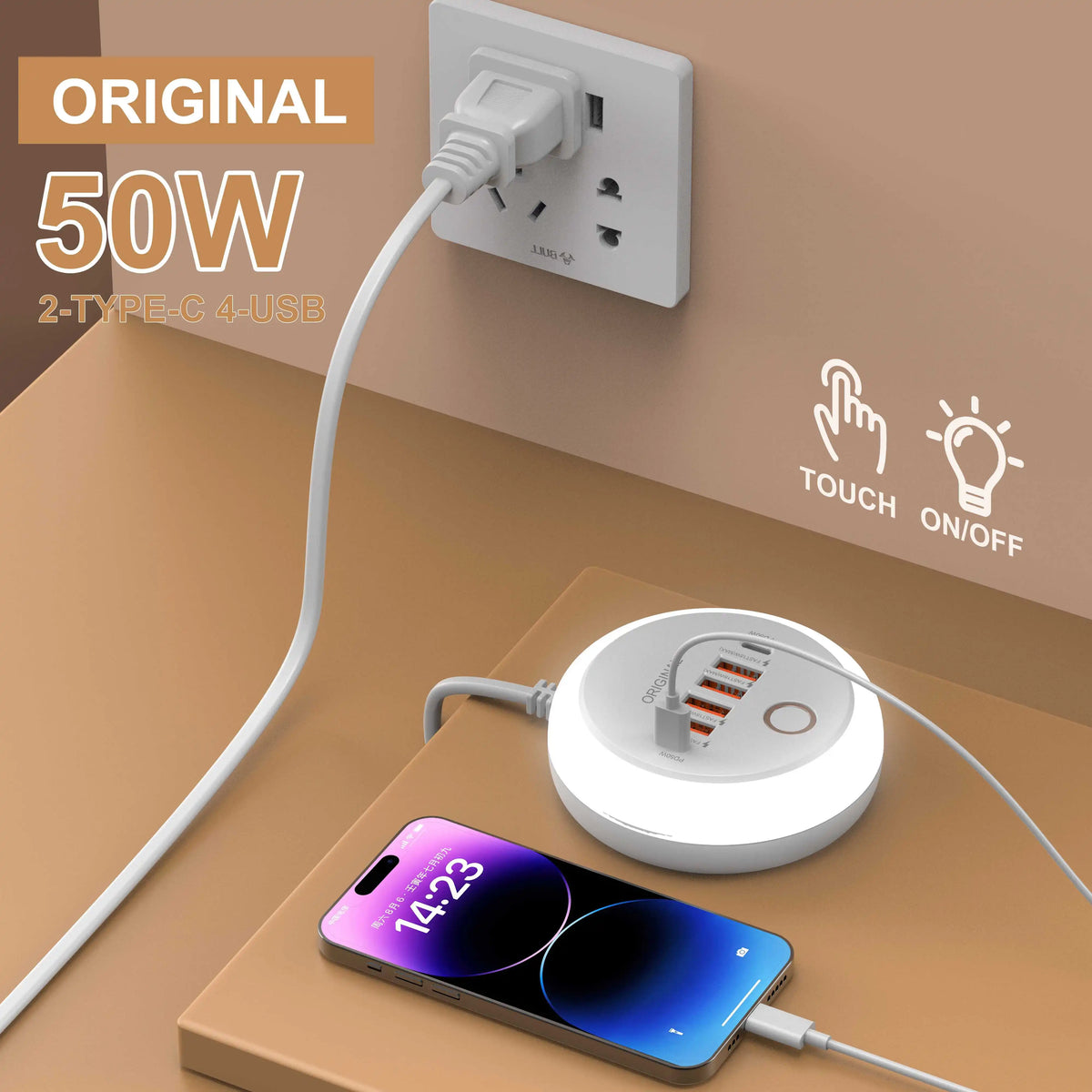 50W 6-Port USB PD Charger - Fast Charging Travel Adapter with Quick Charge 3.0 for iPhone, Samsung & Xiaomi