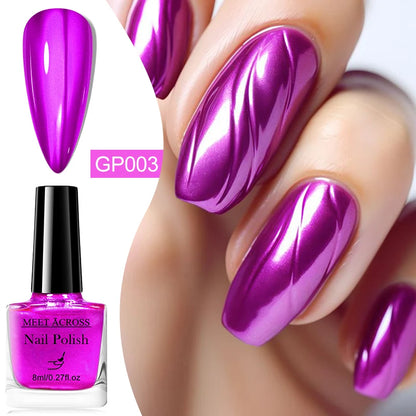 8ml Metallic Mirror Effect Nail Polish – Fast Drying Long-Lasting DIY Manicure Art, No Lamp Cure Nail Supplies