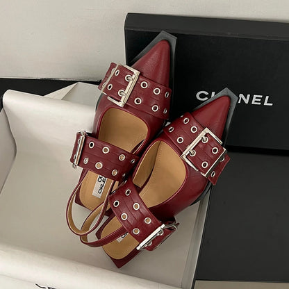 2025 Women’s Designer Flats – Luxury Buckle Slingback Sandals with Pointed Toe, Casual Mules for Ladies