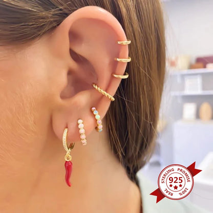 925 Sterling Silver Earrings for Women – Cute Starfish & Shrimp Pendant, Red Chili & Star Enamel Gold Fashion Jewelry