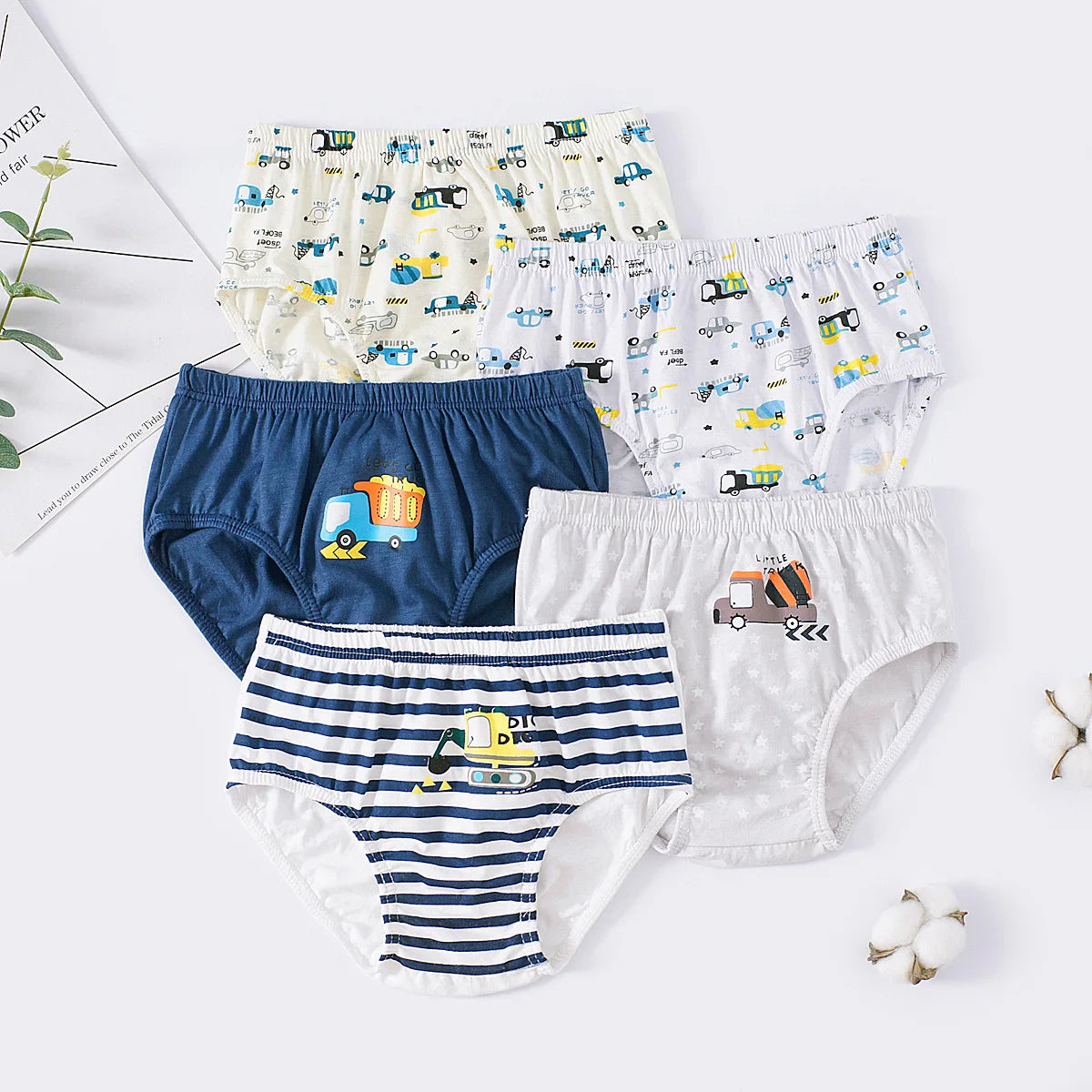 3Pcs Boys Cotton Underwear Set - Cartoon Vehicle Briefs with Breathable Soft Fabric for Kids