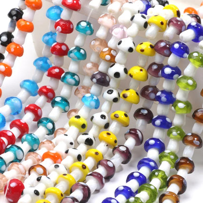 20pcs Lampwork Glass Mushroom Beads - Colorful Loose Beads for DIY Jewelry Making, Handmade Crafts & Accessories