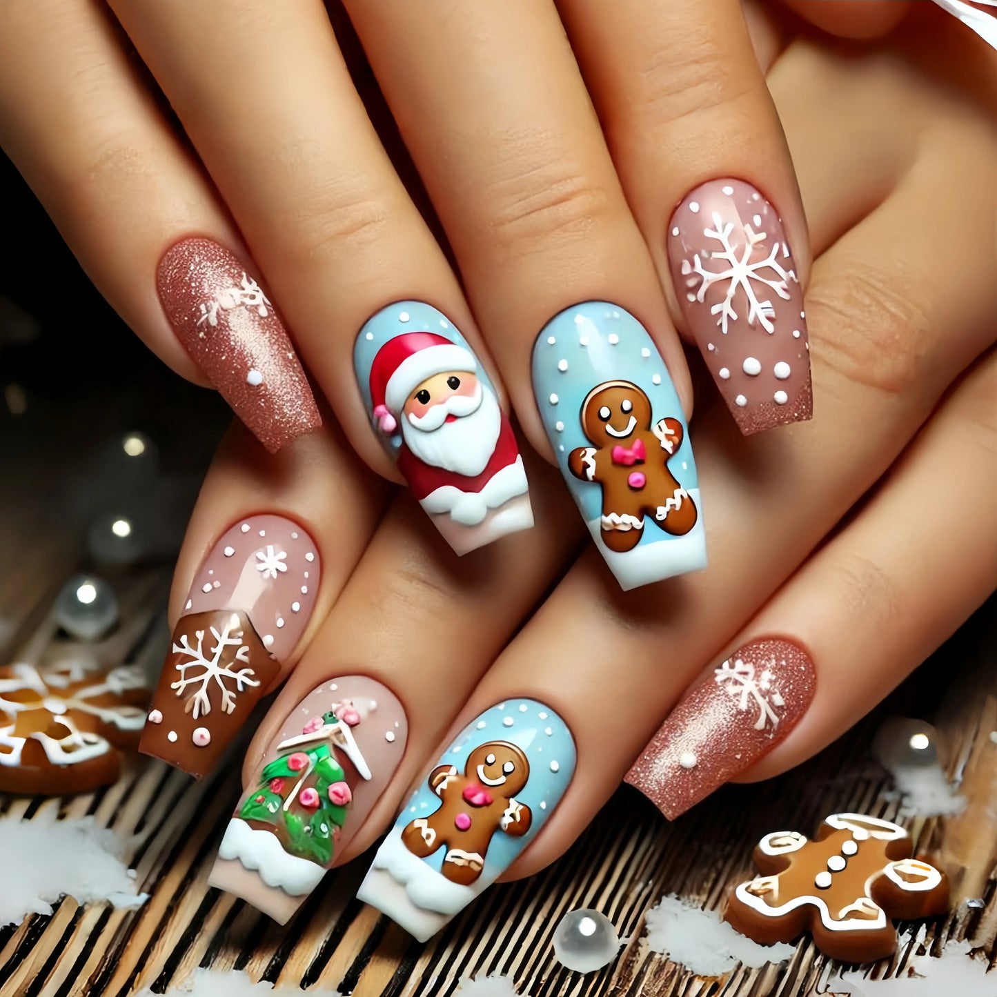 Christmas 3D Nail Art Stickers – Santa, Snowman, Tree, Snowflake & Holiday Designs
