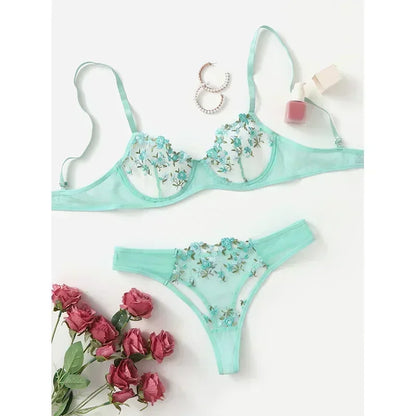 Sexy Lace Floral Lingerie Set for Women — Transparent Bra & Underwear Party Set, Sizes S-XL