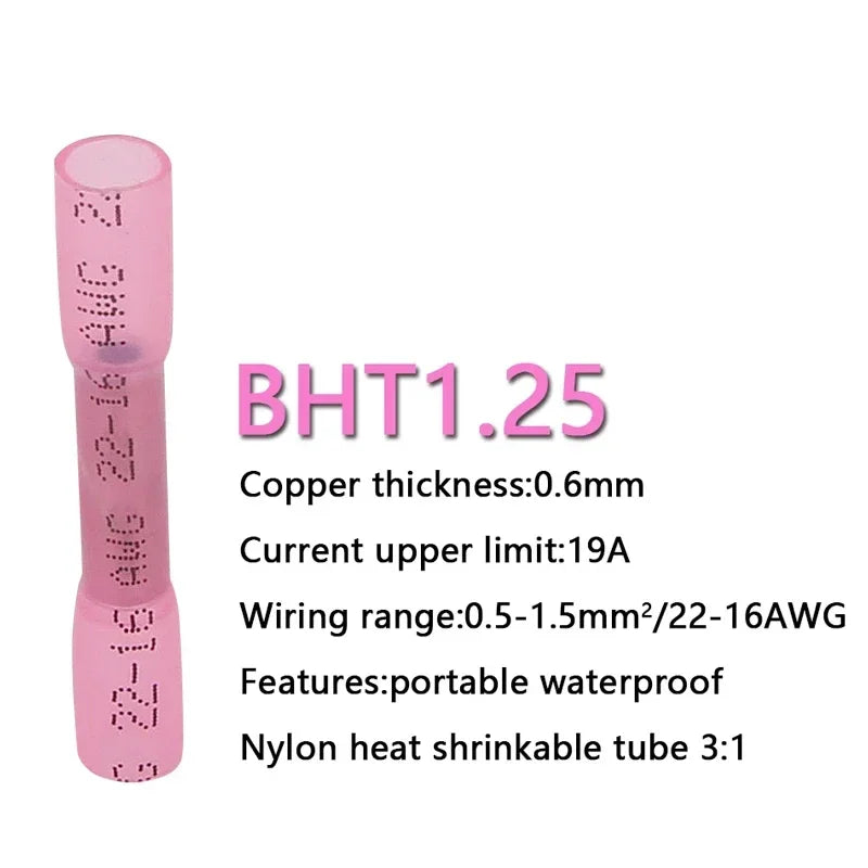 10/50/100/200PCS Heat Shrink Butt Connectors – AWG 24-10 (0.3-6.0mm²) Waterproof Insulated Wire Crimp Terminals for Automotive Cables